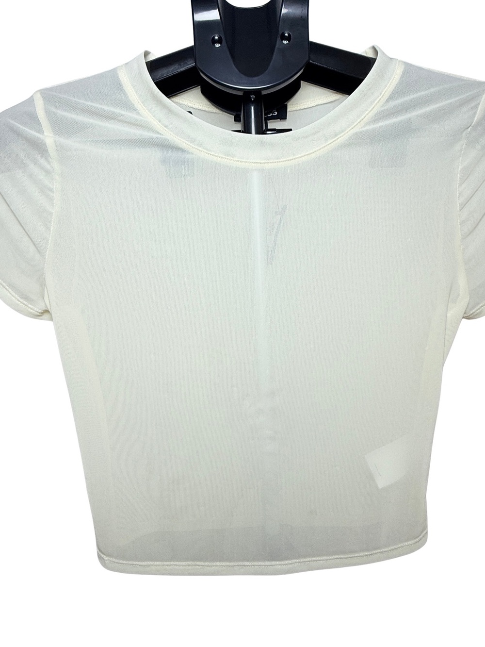 Express Sheer Crewneck Crop Top - Cream